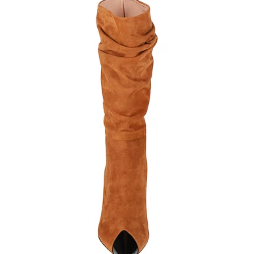 Brand New Chic Tan Suede Heeled Boots For Women